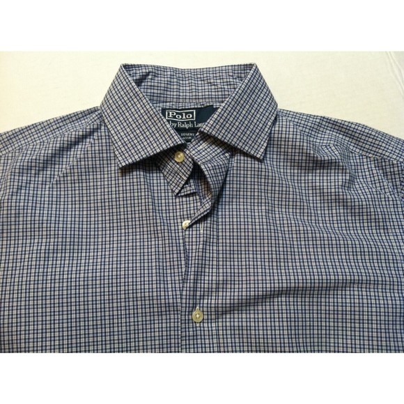 POLO RALPH LAUREN MEN'S NEW BLUE 100%COTTON PLAID DRESS SHIRT SIZE: 15/32-33